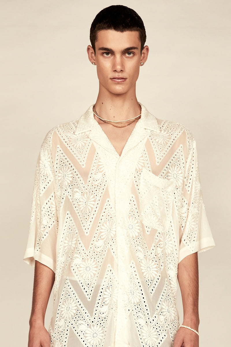 Les Bronson Oversize Silk Embroidery Shirt