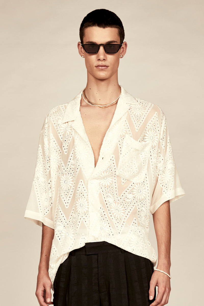 Les Bronson Oversize Silk Embroidery Shirt